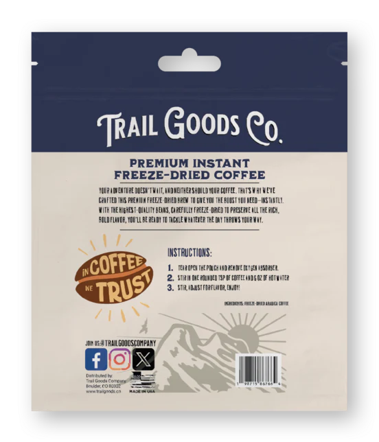 Trail Goods Co. Premium 100% Colombian Freeze-Dried Instant Coffee