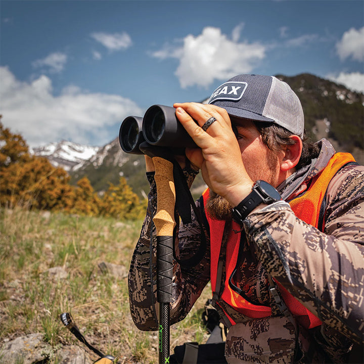 PEAX Backcountry Elite (Cork) Trekking Poles in field glassing